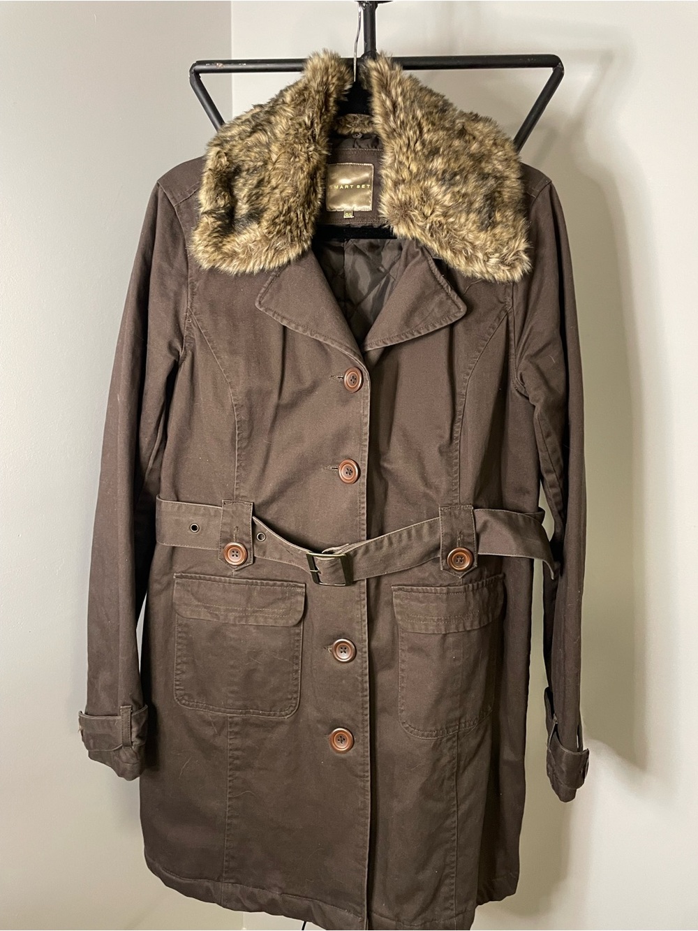 Smart Set Brown Trench Coat with Faux Fur Collar
